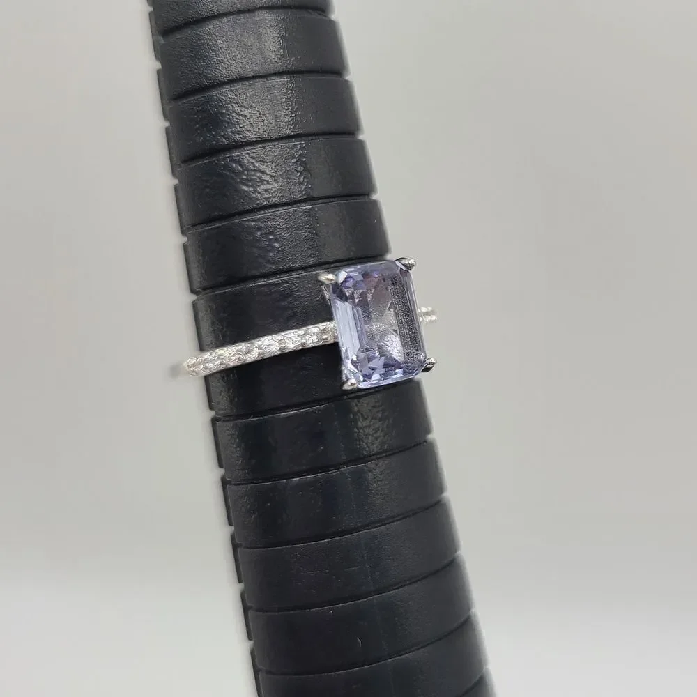 Sterling Silver Ring, Emerald cut lavender CZ Stone size 7